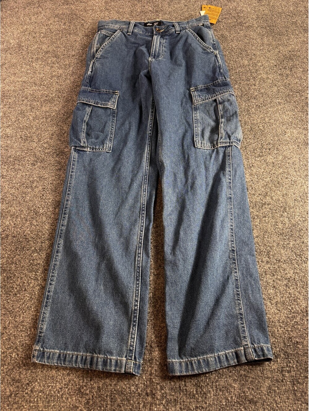 Vans Service Women's Cargo Pants 29 Indigo Blue Denim Loose Tapered Fit Wide Leg - Picture 1 of 10
